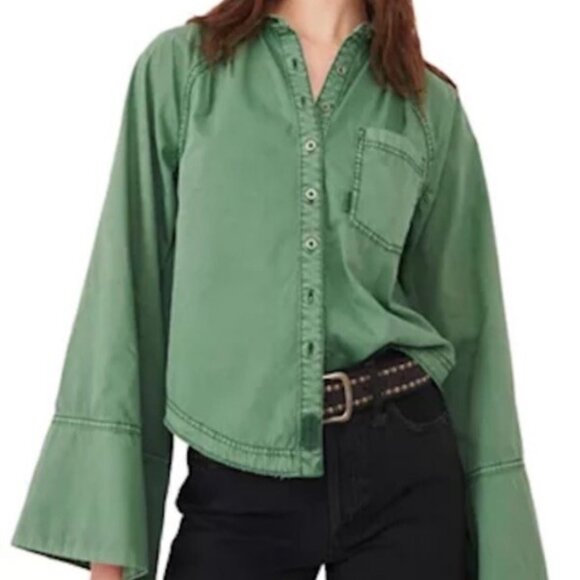 Free People Tops - We The Free People Green Milano Top Blouse In Backwater Size Large L Wide Sleeve